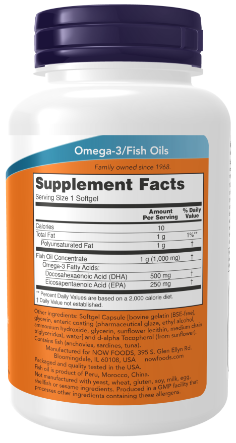 Composition of NOW Foods DHA-500, 500 DHA - 250 EPA - 90 softgels