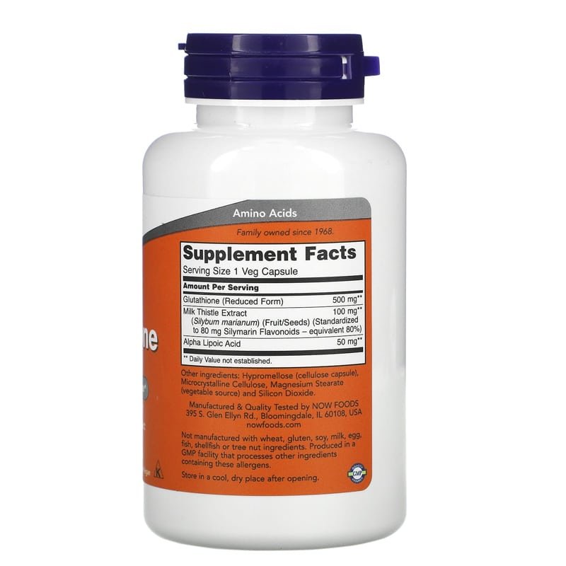 NOW Foods Glutathione with Milk Thistle Extract & Alpha Lipolic Acid 500mg - 60 vcaps galas