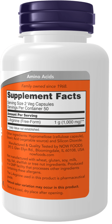 Composition of Now Foods L-Arginine 500mg - 100caps