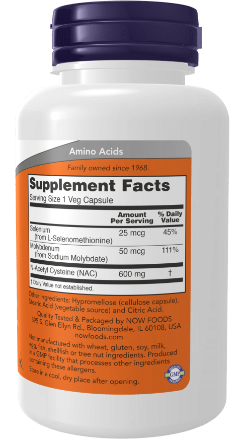 NOW Foods N-Acetyl-Cysteine 600mg 100vcaps - NAC composition
