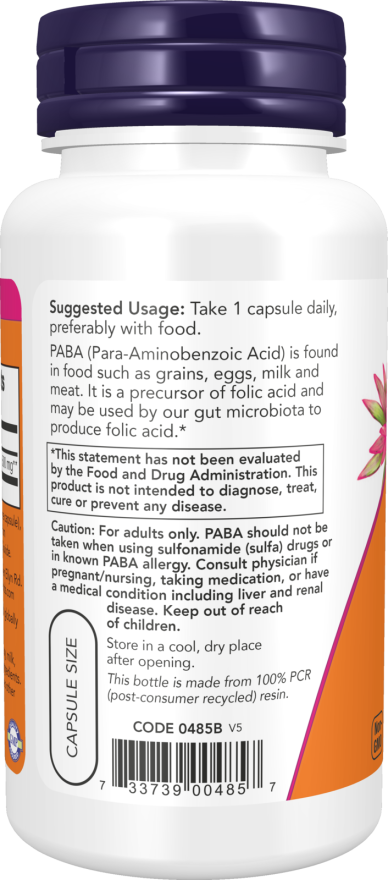 Usage of NOW Foods PABA 500mg 100caps