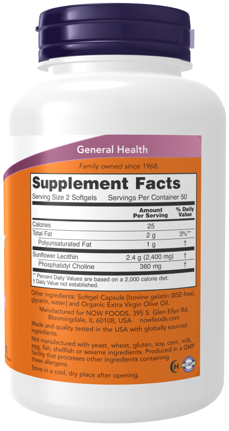Composition of Now Foods Sunflower Lecithin 1200 mg 100 Softgels