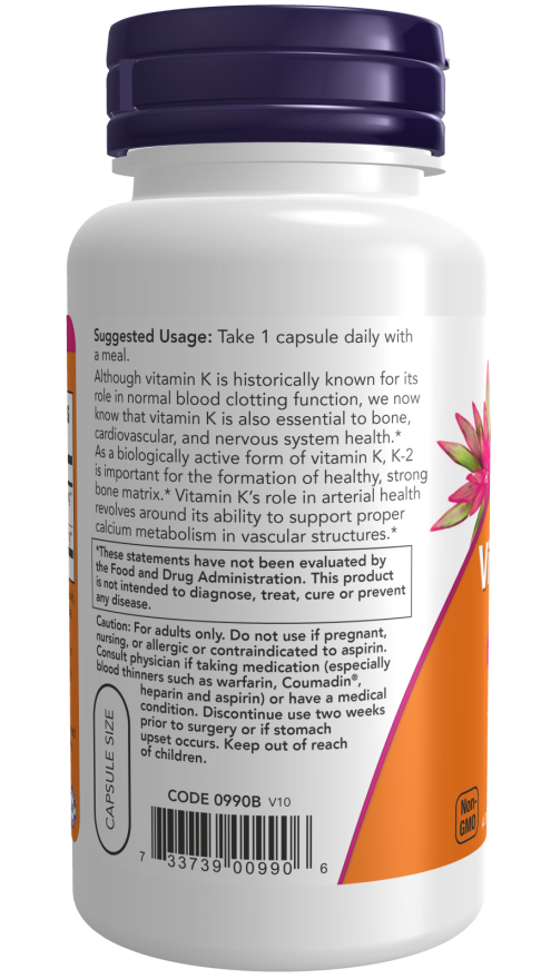 NOW Foods vitamīna K-2 100mcg 100kapsulu lietošana