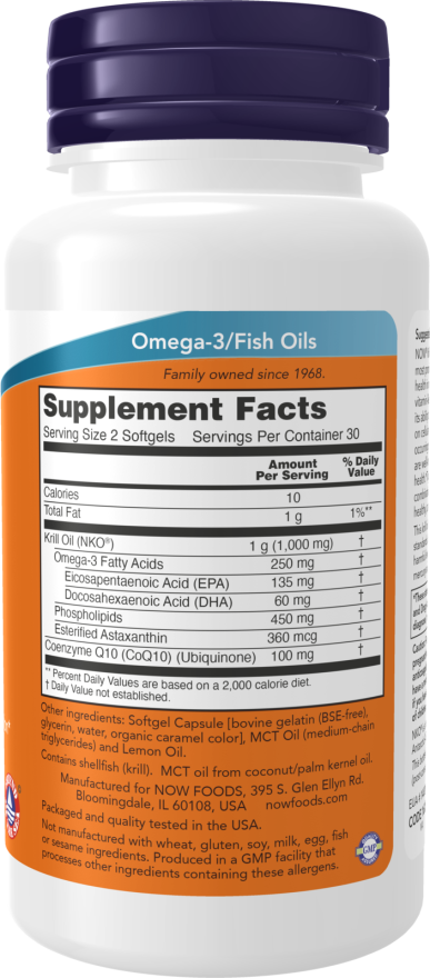 Composition of NOW Krill & CoQ10 60 soft capsules