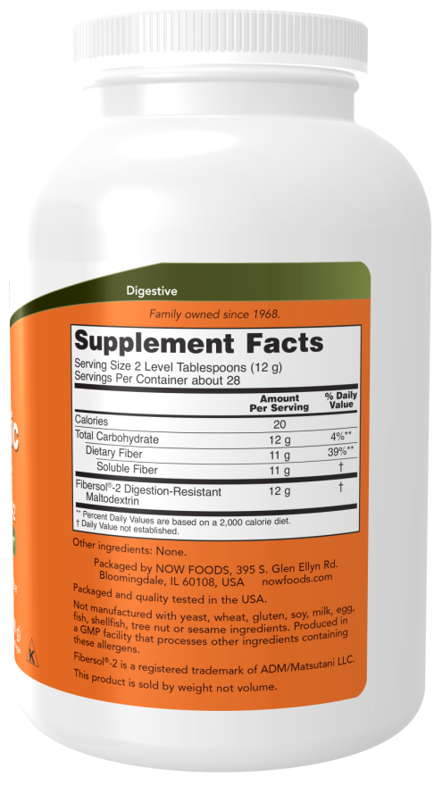 Composition of NOW Prebiotic Fiber With Fibersol-2 340g