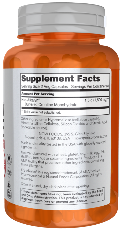 NOW Sports Kre-Alkalyn Creatine 750mg 120 veg caps composition