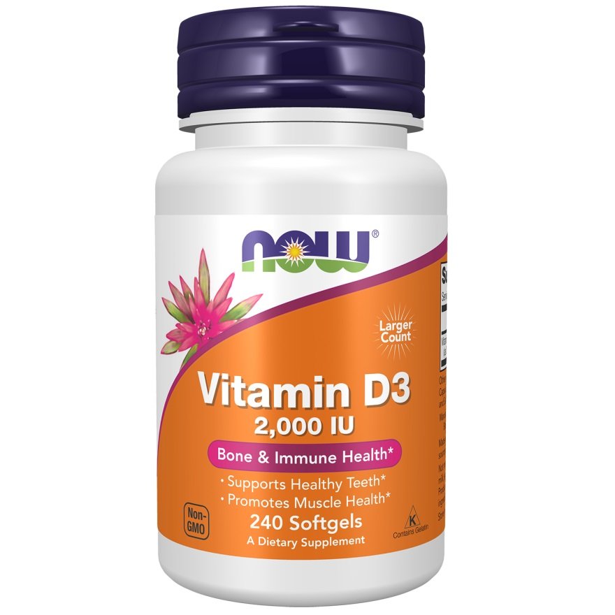 NOW Vitamin D-3 2000 IU High Potency 240 Softgels kaina