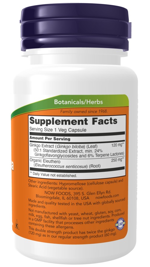NowFoods Ginkgo Biloba Double Strength 120 mg 100 Veg Capsules promotion