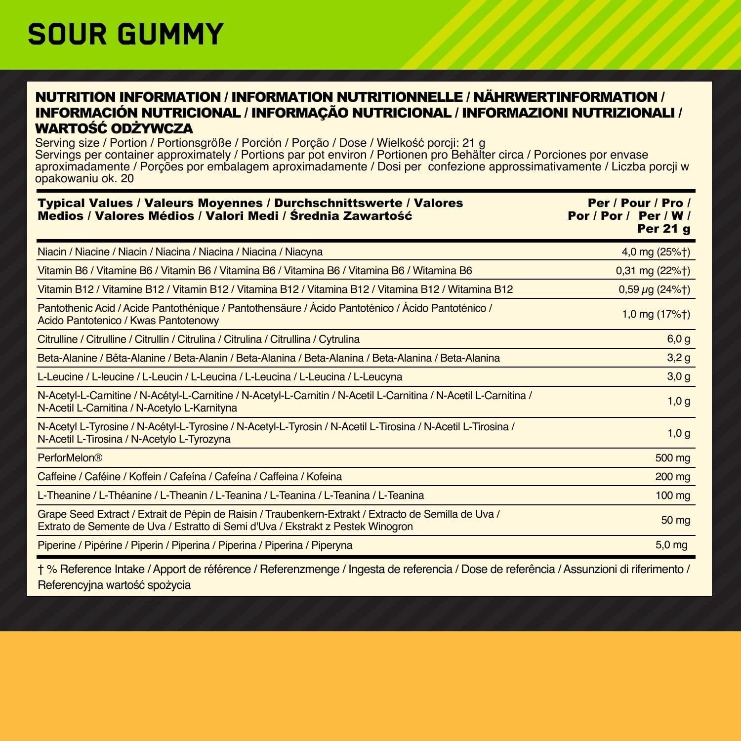 Composition of Optimum Nutrition Gold Standard Pre-Workout Advanced 420g