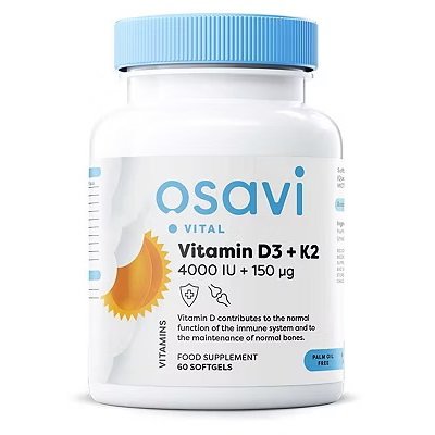 Osavi vitamīns D3 + K2, 4000 SV + 150 mikrogrami - 60 mīkstās želejas