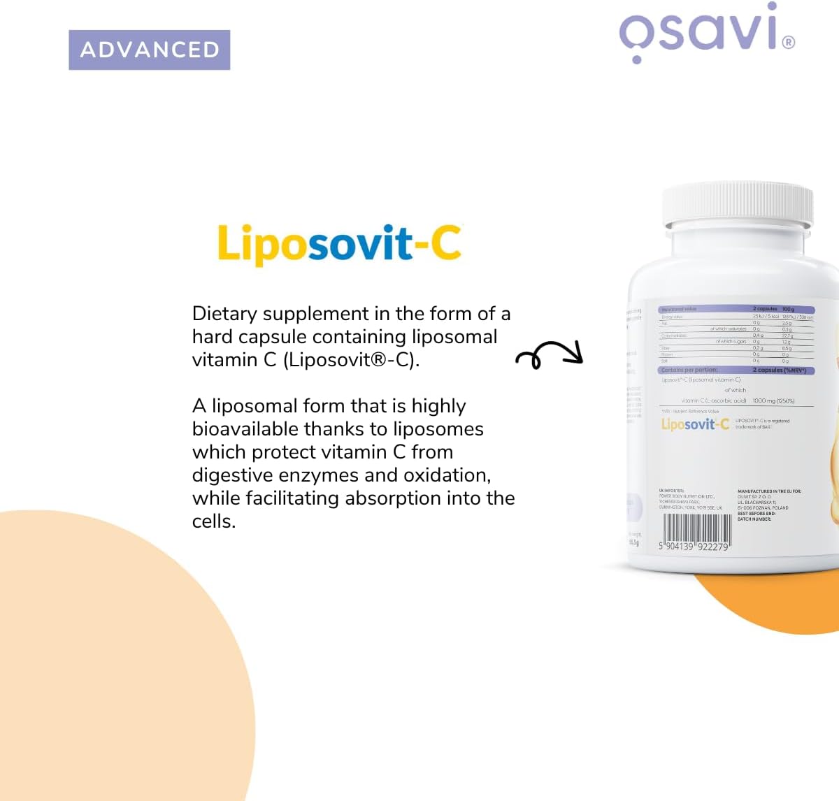 Osavi Liposomal Vitamin C – 1000 mg, 120 Vegan Capsules