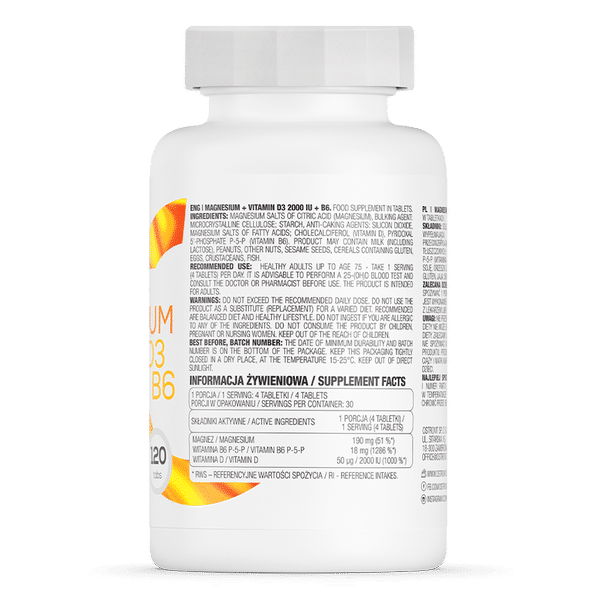 Composition of OstroVit Magnesium + Vitamin D3 2000 IU + B6 120 tablets