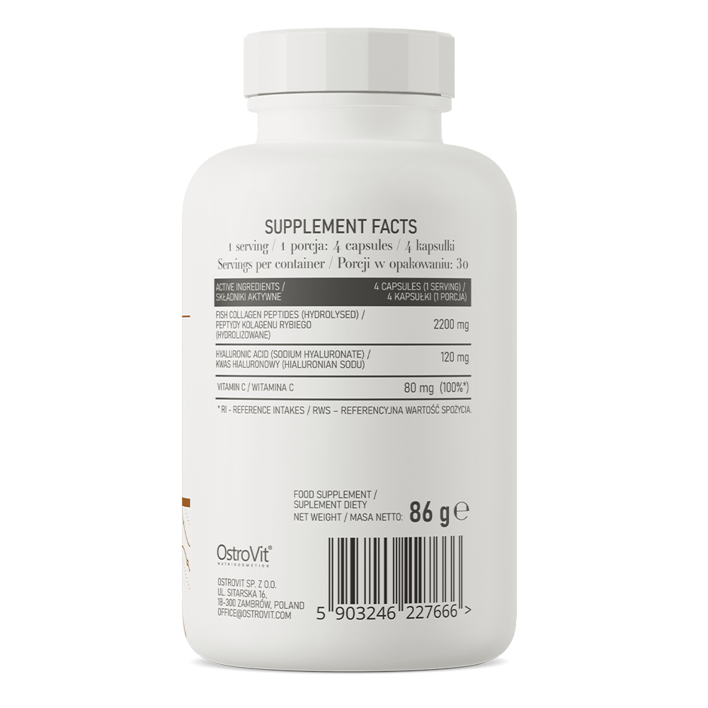 Composition of OstroVit Marine Collagen with Hyaluronic Acid and Vitamin C 120 caps