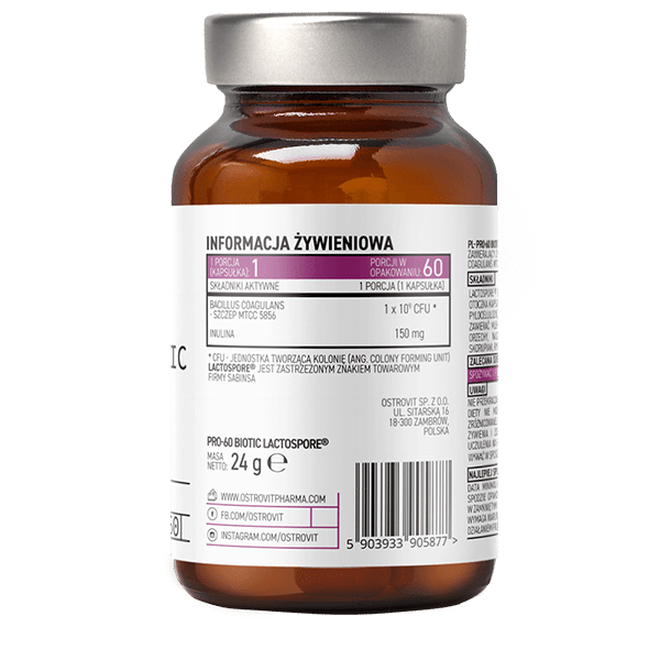 Composition of OstroVit Pharma PRO-60 BIOTIC LactoSpore 60 capsules