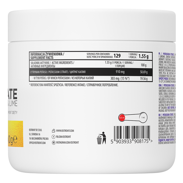 OstroVit Potassium Citrate 200 g lemon lime composition