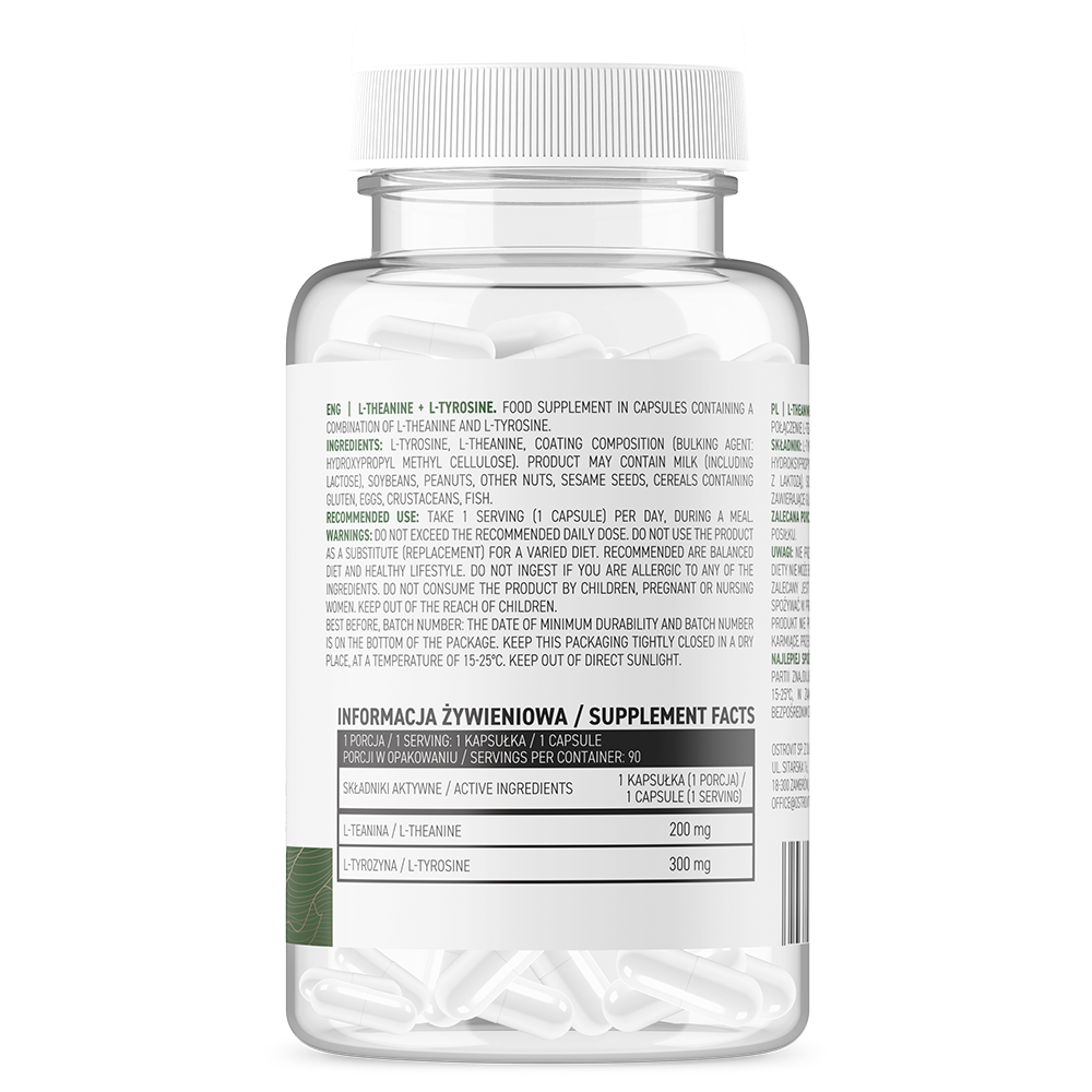 OstroVit Theanine + Tyrosine VEGE 90 vāciņu sastāvs