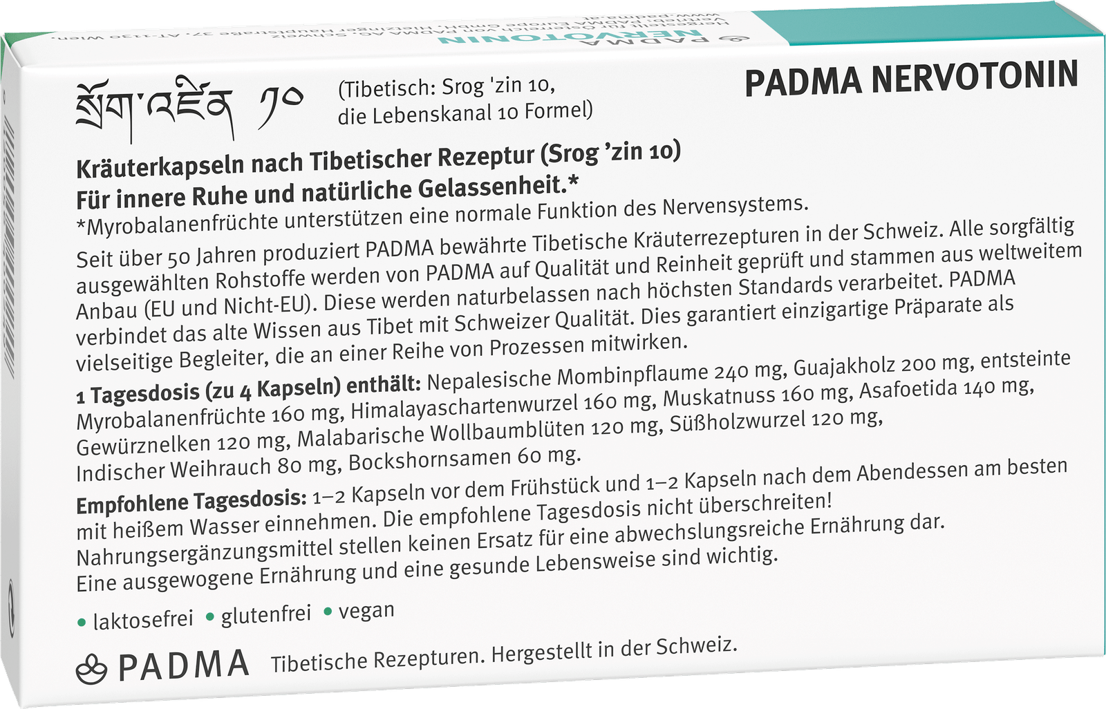 Composition of PADMA NERVOTONIN® (40 capsules).