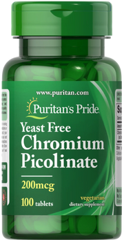 Puritan's Pride hroma pikolināts 200 mcg bez rauga 100 tablešu akcija