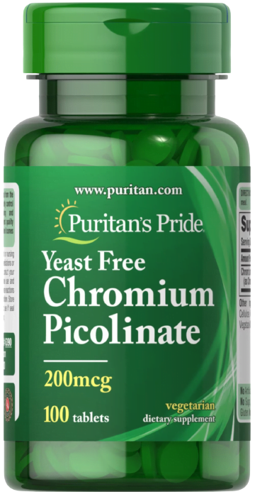 Puritan's Pride hroma pikolināts 200 mcg bez rauga 100 tablešu akcija