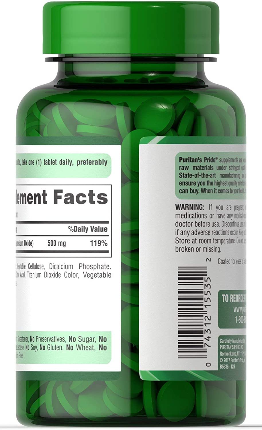 Puritan's Pride High Potency Magnesium - 500mg - 100 tabs sastāvs