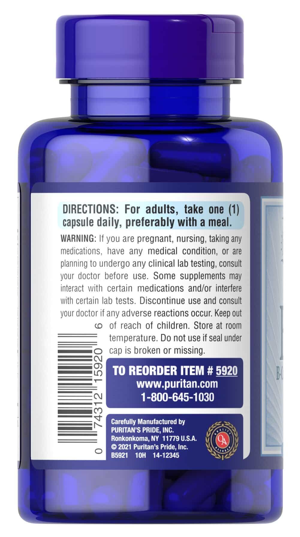 Puritan's Pride Mega B-50 B-Complex Vitamin - 100 caps. consumption