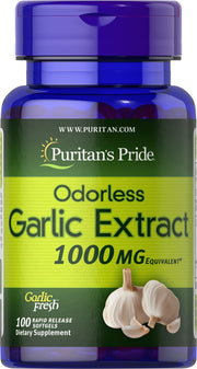 Puritan's Pride ķiploki bez smaržas 1000mg - 100 mīkstās želejas