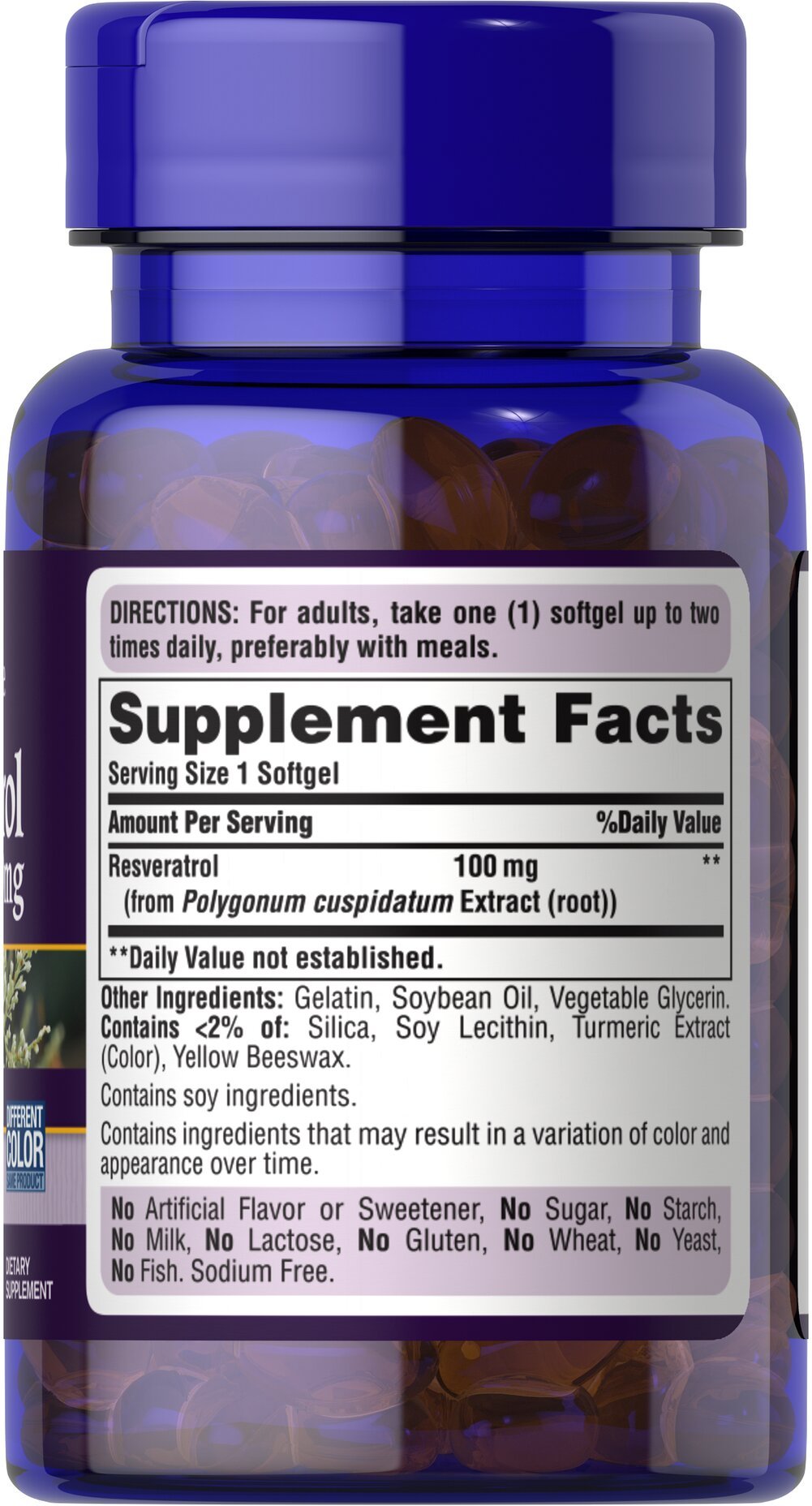 Puritan's Pride Resveratrol 100 mg 60 ātras darbības mīksto želeju sastāvs