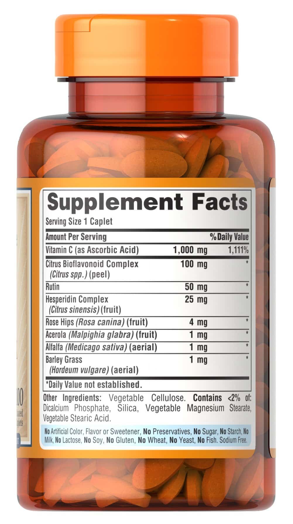 Composition of Puritan's Pride Super C 1000 Complex 100 Coated Caplets