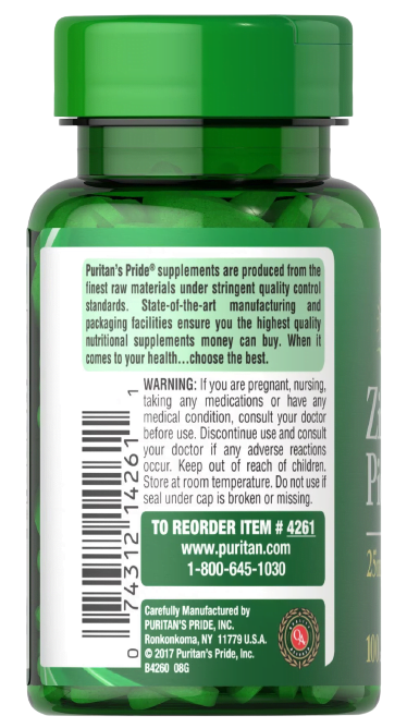 Puritan's Pride Zinc Picolinate 25mg 100 caplets price
