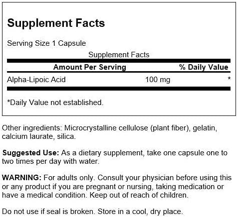 Состав Swanson Alpha Lipoic Acid ALA 100 мг 120 капсул