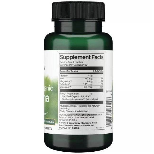 Swanson Certified Organic Spirulina - 180 tablešu sastāvs