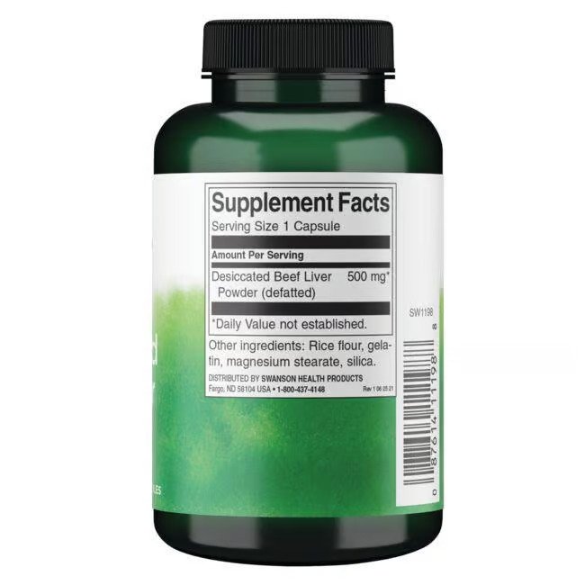 Swanson Desiccated Beef Liver 500mg - 100_ Pure Defatted - 120 caps composition