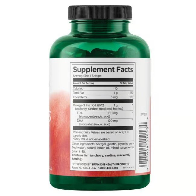 Composition of Swanson Omega-3 Fish Oil - Lemon Flavor 1 g, 150 Softgels