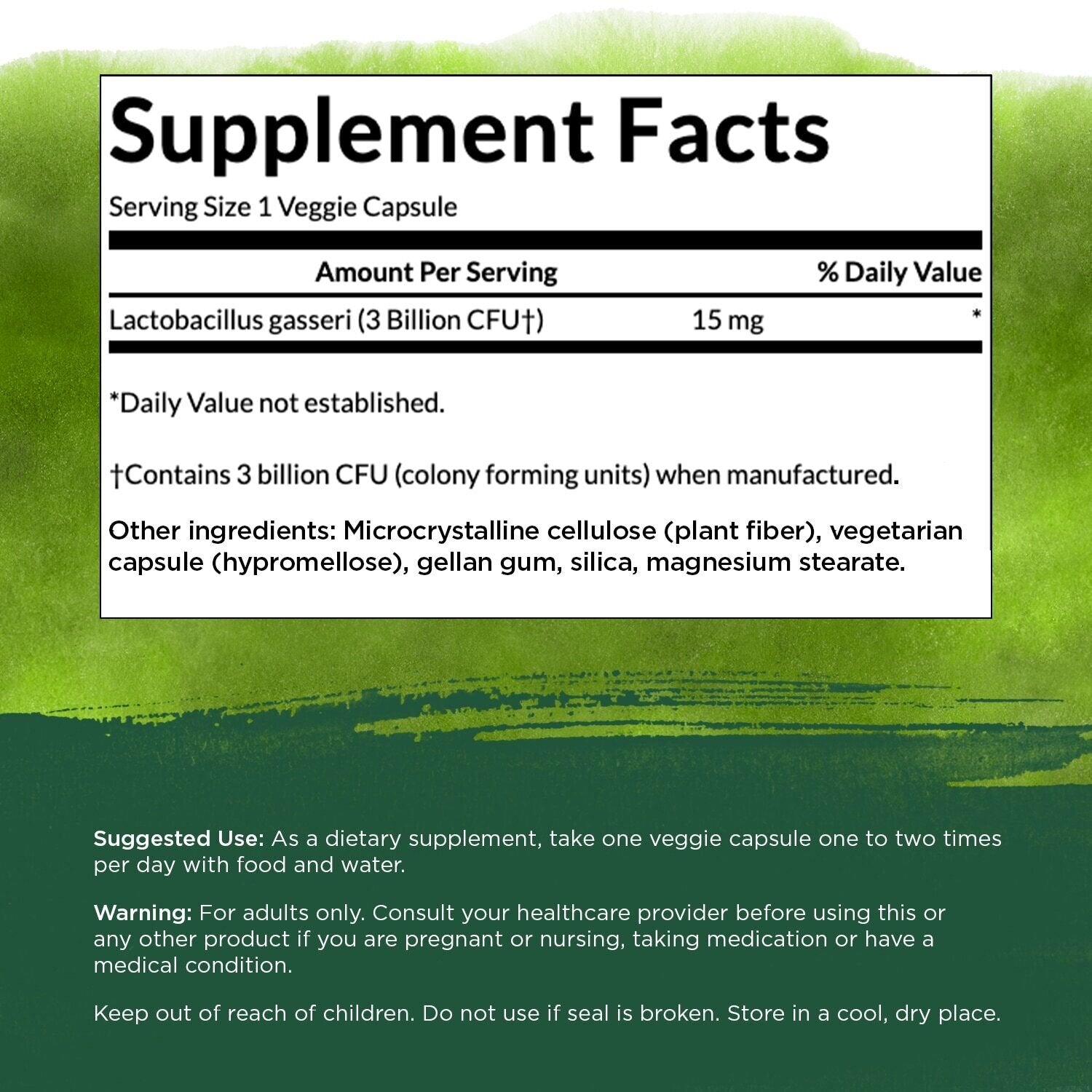 Composition of Swanson Probiotics Lactobacillus Gasseri 3 Billion CFU 60 Capsules