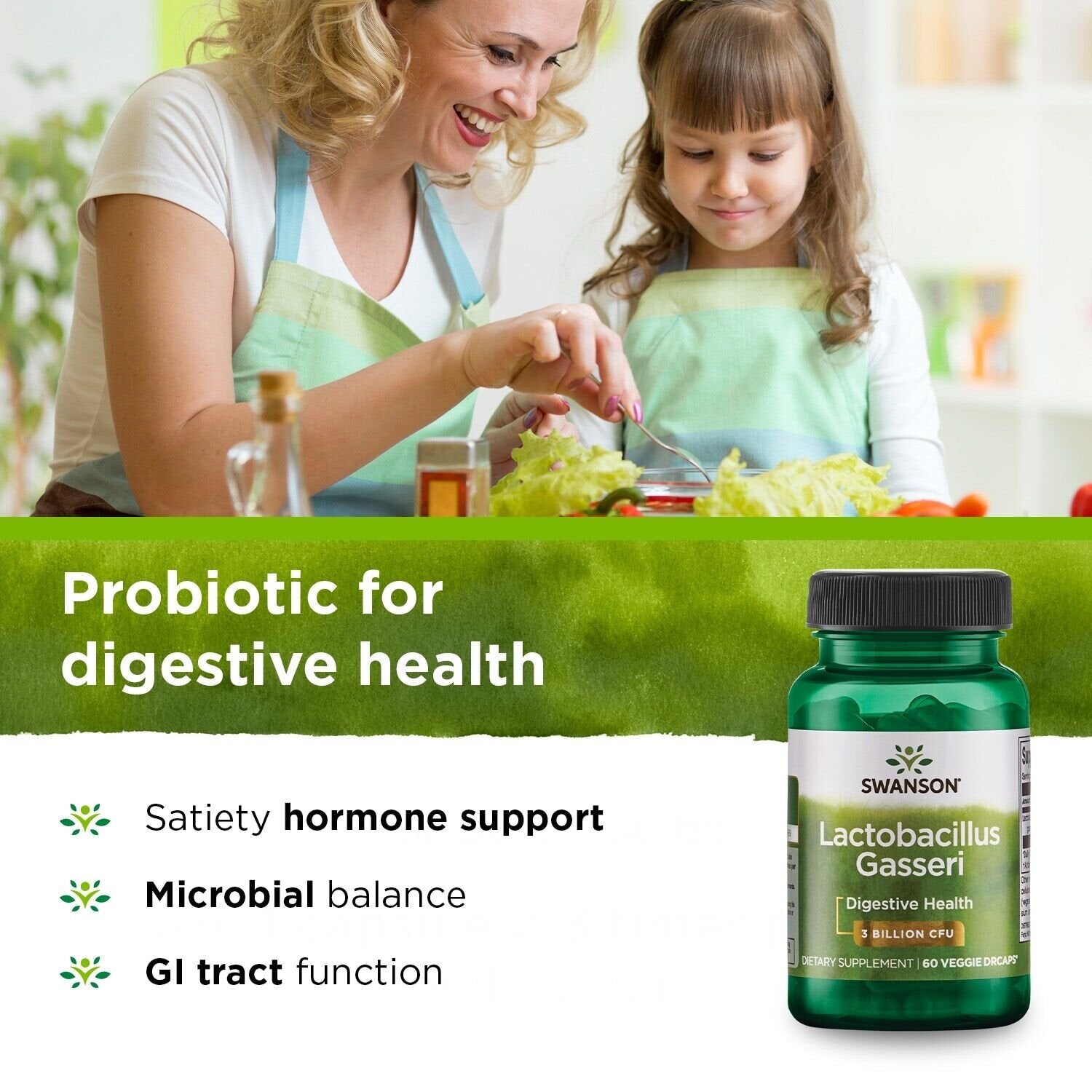 Swanson Probiotics Lactobacillus Gasseri 3 miljardi KVV 60 kapsulas gremošanai