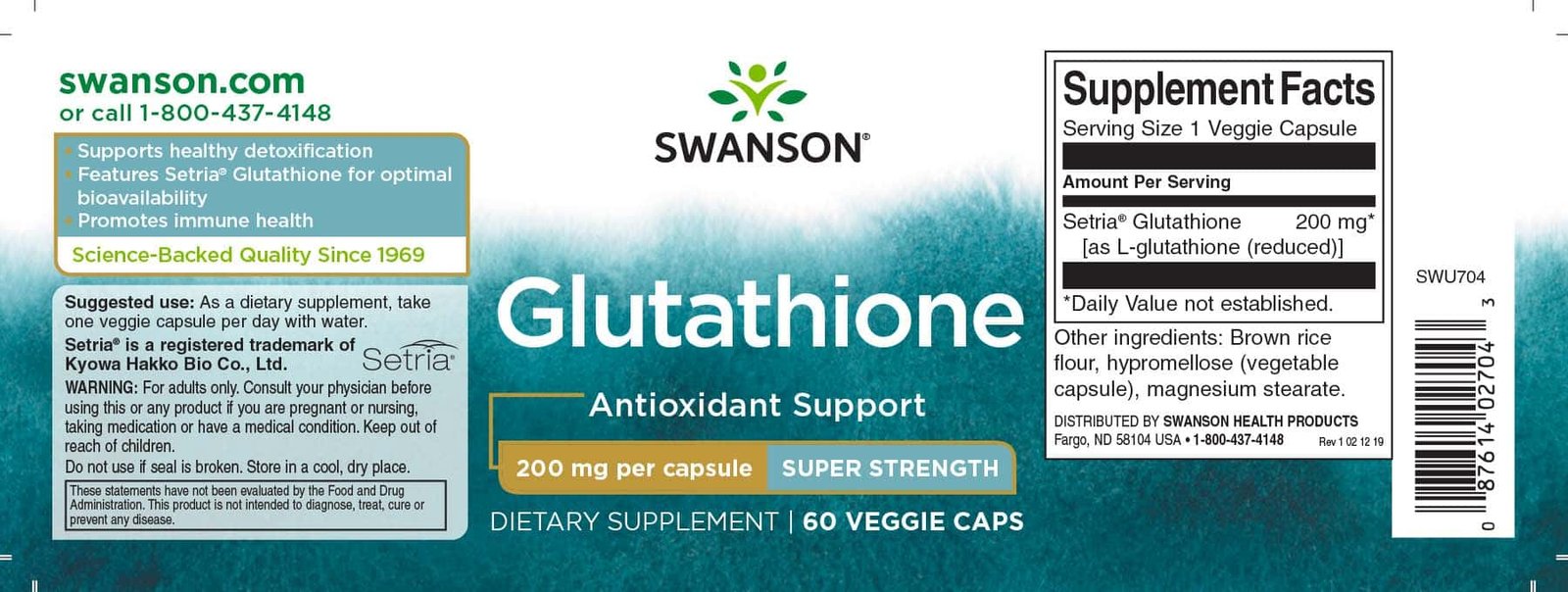 Swanson Reduced Glutathione Double Strength 60 vcaps label