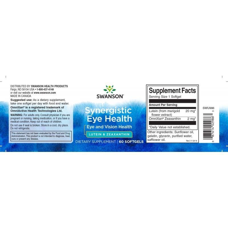 Swanson Synergistic Eye Health 60 caps label