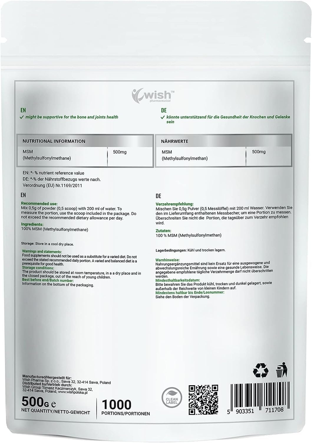WISH PHARMACEUTICAL MSM 500g price list